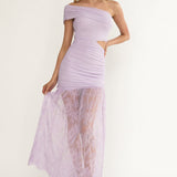 Gala Cut-Out Waist Lace Maxi Dress Lilac