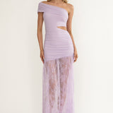 Gala Cut-Out Waist Lace Maxi Dress Lilac