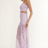 Gala Cut-Out Waist Lace Maxi Dress Lilac