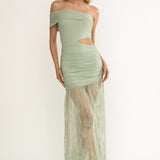 Gala Cut-Out Waist Lace Maxi Dress Sage