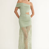 Gala Cut-Out Waist Lace Maxi Dress Sage