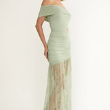 Gala Cut-Out Waist Lace Maxi Dress Sage