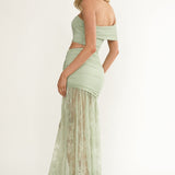 Gala Cut-Out Waist Lace Maxi Dress Sage
