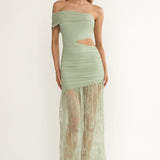 Gala Cut-Out Waist Lace Maxi Dress Sage