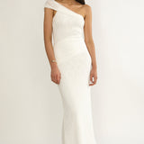 Gala One-Shoulder Textured Maxi Dress White