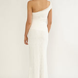 Gala One-Shoulder Textured Maxi Dress White