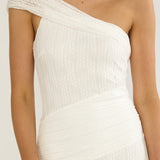 Gala One-Shoulder Textured Maxi Dress White