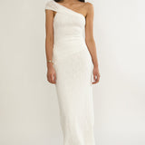 Gala One-Shoulder Textured Maxi Dress White