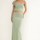Gala Ruched Waist Maxi Skirt Sage