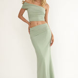 Gala Ruched Waist Maxi Skirt Sage