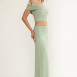 Gala Ruched Waist Maxi Skirt Sage