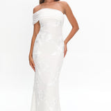 Gala One-Shoulder Maxi Dress Embellished White
