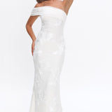 Gala One-Shoulder Maxi Dress Embellished White