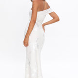 Gala One-Shoulder Maxi Dress Embellished White