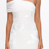 Gala One-Shoulder Maxi Dress Embellished White