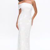 Gala One-Shoulder Maxi Dress Embellished White