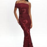 Gala One-Shoulder Maxi Dress Embellished Wine