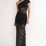 Gala One-Shoulder Maxi Dress Lace Black