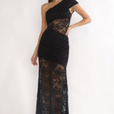 Gala One-Shoulder Maxi Dress Lace Black