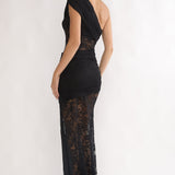 Gala One-Shoulder Maxi Dress Lace Black