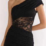 Gala One-Shoulder Maxi Dress Lace Black