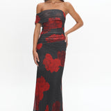 Gala One-Shoulder Maxi Dress Rose Black