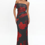 Gala One-Shoulder Maxi Dress Rose Black