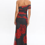 Gala One-Shoulder Maxi Dress Rose Black