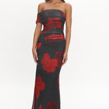 Gala One-Shoulder Maxi Dress Rose Black