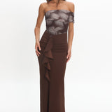 Gala One-Shoulder Ruffle Maxi Dress Brown