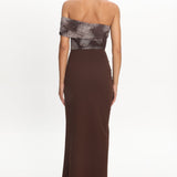 Gala One-Shoulder Ruffle Maxi Dress Brown
