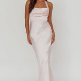 Fair Play Gathered Bust Halter Maxi Dress Pink