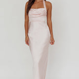 Fair Play Gathered Bust Halter Maxi Dress Pink