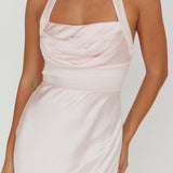 Fair Play Gathered Bust Halter Maxi Dress Pink