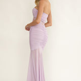 Sade Strapless Sheer Panel Ruched Maxi Dress Lilac