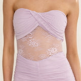 Sade Strapless Sheer Panel Ruched Maxi Dress Lilac