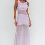 Sade Sheer Panel Ruched Maxi Dress Lilac
