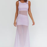 Sade Sheer Panel Ruched Maxi Dress Lilac