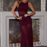 Sade Sheer Panel Ruched Maxi Dress Wine