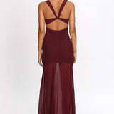 Sade Sheer Panel Ruched Maxi Dress Wine