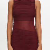 Sade Sheer Panel Ruched Maxi Dress Wine