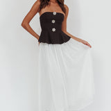 Rebel Peplum Bodice Midi Dress Black