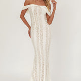 Enigma Off-Shoulder Maxi Dress Lace Cream
