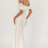 Enigma Off-Shoulder Maxi Dress Lace Cream