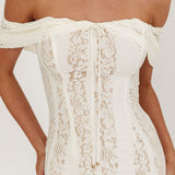 Enigma Off-Shoulder Maxi Dress Lace Cream