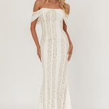 Enigma Off-Shoulder Maxi Dress Lace Cream