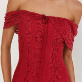 Enigma Off-Shoulder Maxi Dress Lace Wine