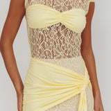 Baie Hip Sash Lace Overlay Mini Dress Lemon