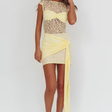 Baie Hip Sash Lace Overlay Mini Dress Lemon
