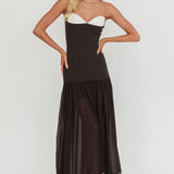 Unspoken Sweetheart Neckline Sheer Hem Maxi Dress Black